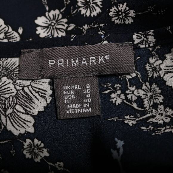 Primark Floral Chiffon Spaghetti Strap V-Neck Tank Top Navy Blue Size 4 - Picture 6 of 8